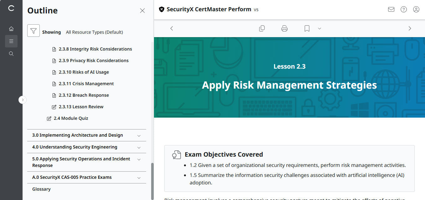 CertMaster Perform for CompTIA SecurityX CASP+ CAS-005 - 3 Months Access